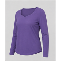 Damen T-Shirt mit V-Ausschnitt in Violett-Lila, Langarm, Slim Fit, Modell WTS-0049
