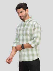 Chemise décontractée à carreaux verts pour homme, manches longues, col boutonné, 100% coton popeline, respirante, anti-UV, pour l'hiver - Product Image 5