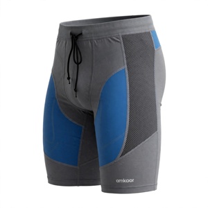 Short de compression Amkoor pour homme, gris bleu uni, taille haute élastique, séchage rapide, boutons, sport, décontracté - Product Image 4