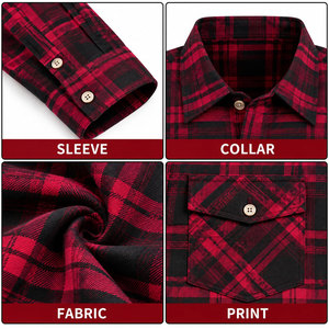 Chemise en flanelle à carreaux rouge et noir pour homme, manches longues, boutonnée, avec poches poitrine - Product Image 6