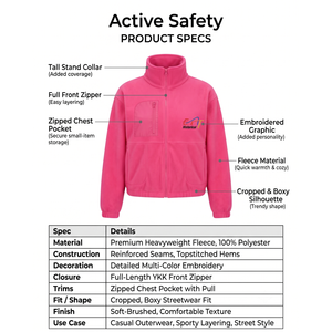 Veste polaire rose vif personnalisée à coupe courte, entièrement zippée, à col montant, coupe carrée, pour adolescents et jeunes, idéale pour la sécurité active, fabriquée par l'usine de Sialkot - Product Image 5