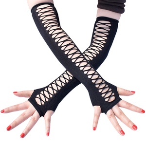 MIO Gants longs sans doigts noirs sexy pour femme, style vintage, en maille ajourée extensible, accessoires de fête et cosplay - Product Image 3