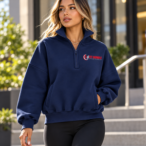 <b>Women's</b> <b>Cream</b> Quarter Zip Sweatshirt Stand Collar <b>Fleece</b> Pullover With Contrast Stitching Acid wash quarter zip sweatshirt Drop - Product Image 3