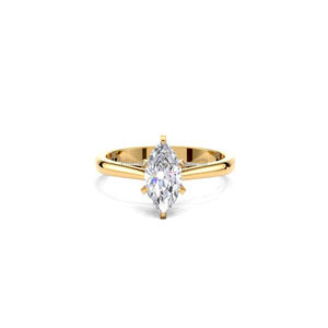 Anillo de Compromiso Solitario con Diamante Moissanite Corte Marquesa en Oro Amarillo de 14K, Cuatro Puntas, Anillo de Promesa Minimalista para Boda - Product Image 1