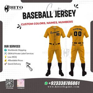 ชุดเครื่องแบบทีมเบสบอลสำหรับผู้ชายชุดเครื่องแบบกีฬาเบสบอลระบายอากาศสีเหลืองและสีดำแขนสั้นตามสั่ง - Product Image 2