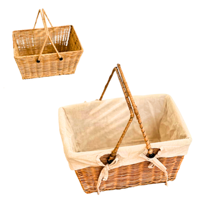 Eco-Friendly Wicker <b>RATTAN</b> <b>Storage</b> <b>Basket</b> with Handles Rectangular Shape with Cotton Liner - Product Image 1