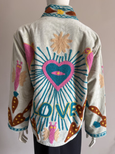 Manteau pour femme en coton à col mandarin brodé à la main, motif floral, manches longues, respirant, toile vintage, velours chic, Jaipur Originals - Product Image 4