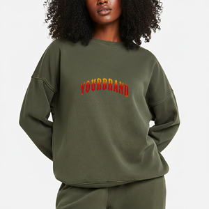 Sudadera de mujer personalizada con capucha, holgada, gruesa, cálida para invierno, 100% algodón, lavado ácido, efecto desgastado, bordado 3D - Product Image 1