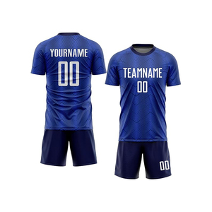 Custom Sublimated <b>Soccer</b> Uniform Set Men Blue Short Sleeve Crew Neck Moisture Wicking Polyester Teamwear - Product Image 1