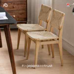 Chaise de restaurant moderne en bois massif avec dossier en corde tressée, mobilier de salle à manger écologique, style scandinave, pour extérieur et salon, Indonésie - Product Image 1