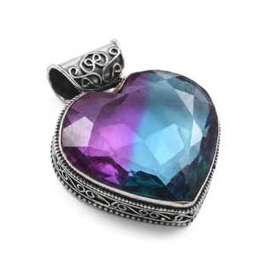 Gemstone Heart Shaped Pendant Gemstone Wedding Gift for Her Engagement Wholesale Tourmaline Glass German <b>silver</b> <b>Top</b> Quality - Product Image 1