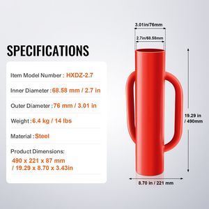 เครื่องตอกเสาเหล็กคาร์บอนแบบหนัก ขนาดเส้นผ่านศูนย์กลางภายใน 2.7 นิ้ว น้ำหนัก 14 ปอนด์ สำหรับตอกเสาฟันดาบ ใช้ในฟาร์ม พร้อมด้ามจับ - Product Image 4