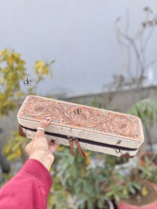 Unique Designer Hand Tooled Leather Heat Resistant Hair Straightener <b>Case</b> Hair On Hide Perfect Organizer for Hair Tools - Product Image 1