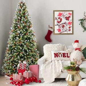 Albero di Natale da 180 cm con 350 luci LED bianco caldo, 1593 rami in PE+PVC effetto neve, bacche rosse, pigne, design a cerniera - Product Image 1