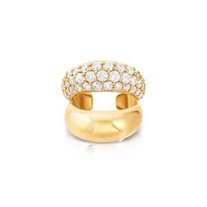 Diamond Double Row Dome Ear Cuffs Puff Pave Minimalist 10k 14k 18k Solid Gold Half Moon No <b>Piercing</b> Single Piece Shiny Wholesale - Product Image 1