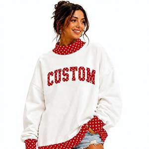 Custom Letter Print Oversized White <b>Sweatshirt</b> <b>Women</b> <b>Red</b> Polka Dot Turtleneck Long Sleeve Autumn Casual Wear - Product Image 1