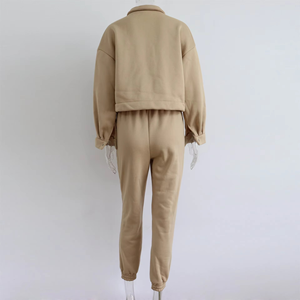 Women's <b>White</b> Cotton <b>Tracksuit</b> Set Casual Loose Fit Full Length Jogger Pants With Drawstring And Button Up Jacket Spring Wear - Product Image 5