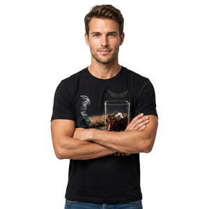 T-shirt noir pour hommes avec imprimé cigare et whisky, I'll Be In The Backyard, t-shirt décontracté à manches courtes et col rond - Product Image 3