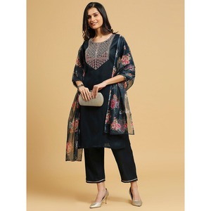 DISEÑADOR ORGANZA BORDADO SECUENCIA TRABAJO TOP BOTTOM CON IMPRESIÓN DIGITAL DUPATTA TEAL - Product Image 3