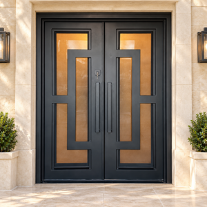 GA-40G Porte d'entrée double de luxe en bois massif, dernière génération, avec verre découpé CNC pour appartement - Product Image 5