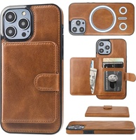 Funda de Lujo de Cuero Genuino para Teléfono con Billetera Magnética Extraíble Carcasa Híbrida a Prueba de Golpes para Smartphone