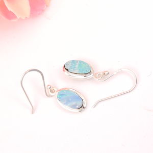Boucles d'oreilles en argent sterling 925 avec opale australienne ovale éclatante, pierre de naissance d'octobre, bijoux fantaisie en forme de goutte pour soirée - Product Image 3