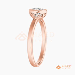 Rose Gold Plated Round Cut Bezel Halo Engagement <b>Ring</b> Women Milgrain Edge Solitaire American Diamond <b>CZ</b> Wedding <b>Ring</b> - Product Image 5