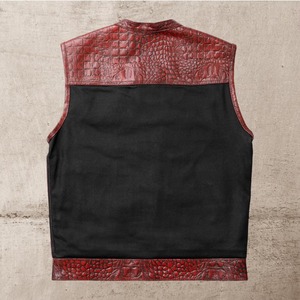 Gilet de motard en cuir ciré gaufré crocodile pour homme, style club de motards - Product Image 2