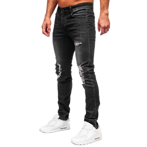 กางเกงยีนส์สีดำสุดเพอร์เรสสำหรับผู้ชายทรงสลิมฟิตเข้ารูปผิวขรุขระฟอกสีและเย็บทนทานสำหรับแฟชั่นสตรีทแวร์ - Product Image 4