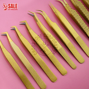 Wholesale Fiber Tip Volume 45 90 Degree Eyelash Tweezers Gold Color High Quality Tweezer Stainless Eyelashes Extension Tweezers - Product Image 1