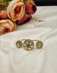 Traditional Style Kundan Stone Double <b>Finger</b> <b>Ring</b> Floral Cluster <b>Ring</b> Wedding Jewelry Artificial Imitation Jewellery Collections - Product Image 2