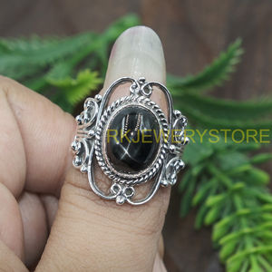 Vintage 925 Sterling <b>Silver</b> Black Star Gemstone <b>Ring</b> Handmade Filigree Oval Cabochon <b>Statement</b> <b>Ring</b> Unisex Jewelry Gift for Men - Product Image 4
