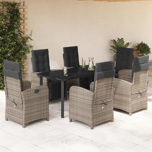 Set da Pranzo da Giardino in Rattan Grigio per 6 Persone, Resistente alle Intemperie, Design Contemporaneo - Product Image 1