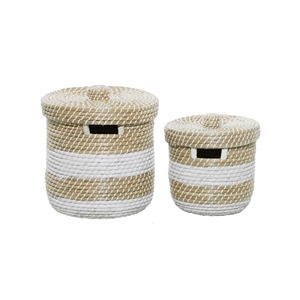 Ensemble de 2 paniers de rangement multi-usages en jonc de mer, couleurs assorties, faits à la main, vente en gros, écologiques, fabriqués au Vietnam - Product Image 1