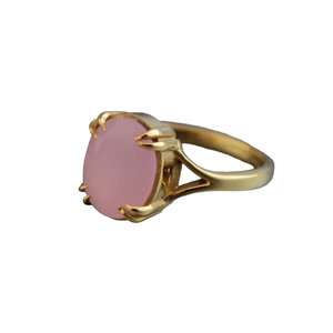 Anillo de Calcedonia Rosa Natural con Forma Ovalada, Chapado en Oro de 18K, Plata 925, Engaste de Garras, Ajustable - Product Image 1