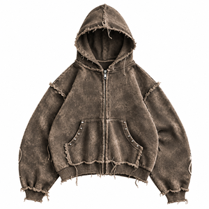Sudadera con capucha de felpa francesa con cremallera completa para mujer, MOQ bajo, proveedor de fábrica con impresión personalizada para marcas de ropa en EE. UU. - Product Image 4