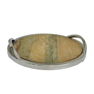 Plateau de service en marbre noir personnalisable fait à la main poignée en fer nickelé couleur argent pour la maison hôtel restaurant utilisation décorative - Product Image 4