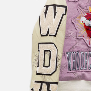 Men's Pink Varsity <b>Jacket</b> With Embroidered Stained Glass Design And Letter Sleeve Patch Streetwear Style Autumn Wear - Product Image 3