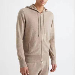Manteau en cachemire tricoté de luxe pour homme avec fermeture éclair intégrale, sweat à capuche et cardigan personnalisés pour l'hiver, sweat à capuche épais à épaules tombantes sur mesure - Product Image 1