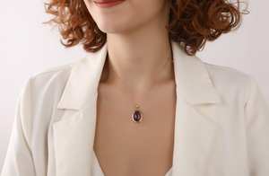 Collier en Améthyste Taille Ovale, Argent Sterling 925 Plaqué Or 14K, Pierre Précieuse Naturelle Délicate, Qualité Supérieure Certifiée IGI, Bijou Élégant - Product Image 2