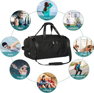 Unisex Duffle Bag 30-40L Large Capacity Gym Travel Bag With Adjustable Strap And <b>Interior</b> Compartment Solid Black Duffle Bags - Product Image 6