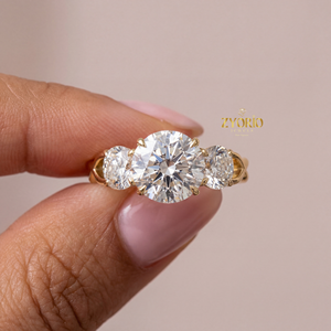 Luxury 3.49ct <b>Cushion</b> Cut Three Stone Lab Grown Diamond Engagement <b>Ring</b> Gold Plated Silver VS1 EF Colorless <b>Wedding</b> Anniversary - Product Image 1