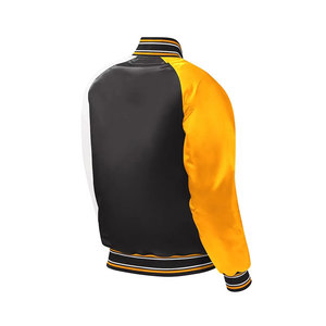 Custom Men Varsity <b>Jacket</b> Plain Satin Bomber <b>Jacket</b> Blank Color Block Letterman <b>Jacket</b> <b>White</b> & Yellow Sleeves - Product Image 3