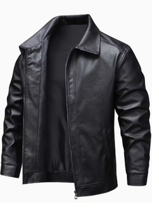 Men's Black Cow Skin <b>Leather</b> Bomber <b>Jacket</b> Stand Collar Zipper Closure Slim Fit Regular Sleeve Solid Color <b>Winter</b> Breathable - Product Image 1