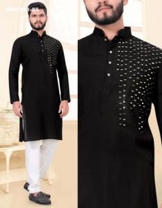 Best Quality Premium Viscose with One-Side Mirror-work Full-Sleeve Long <b>Kurta</b>-Semi Cotton Payjama Collection Supplier from India - Product Image 2