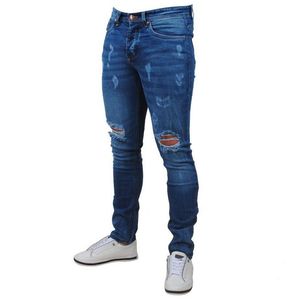 Jean décontracté vintage pour homme, coupe droite, en denim délavé bleu moyen, respirant, en coton tricoté mi-lourd, idéal automne-été - Product Image 3