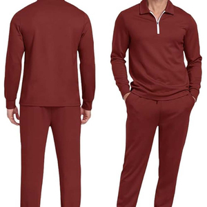 Ensemble de survêtement pour homme, couleur bordeaux, manches longues, demi-zip, avec pantalon à cordon de serrage, couleur unie, vêtements décontractés, saison d'automne - Product Image 4