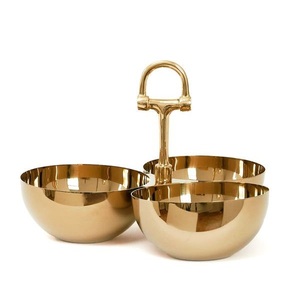 Luxury 3-Compartment Hammered Silver Relish Dish Decorative Triple Serving Bowl with Gold Flower Handle Elegant Metal Snack Bowl - Product Image 5