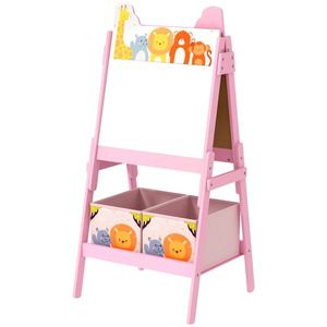 Double-Sided Easel with Whiteboard and Chalkboard Pink Storage Boxes-for Home or Classroom Use - Product Image 2