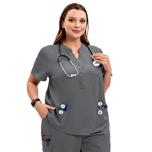Blouses médicales grises unisexe avec poches, porte-stéthoscope, uniformes d'hôpital en toile, logo personnalisé, détection d'aiguilles - Product Image 1